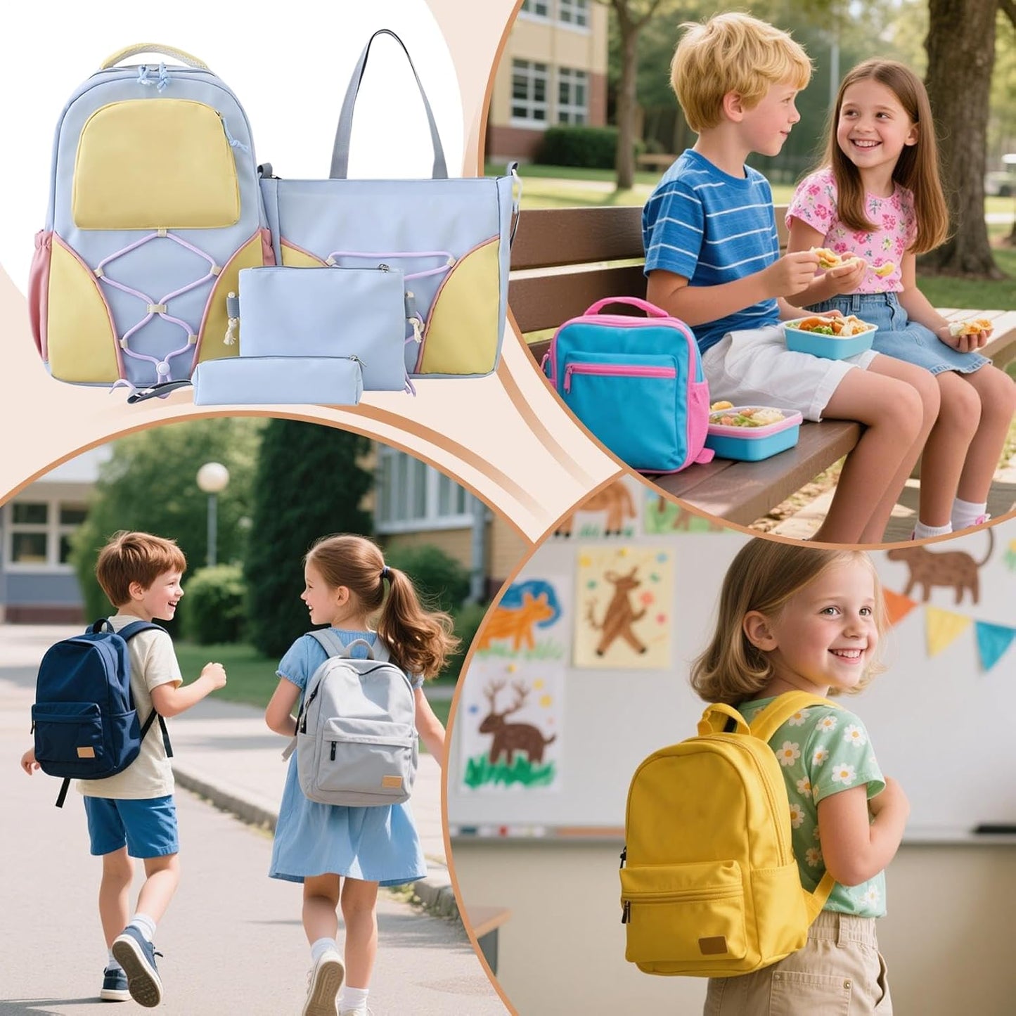 School backpack set – large-capacity backpack for pupils with pencil case and pockets – Nivora
