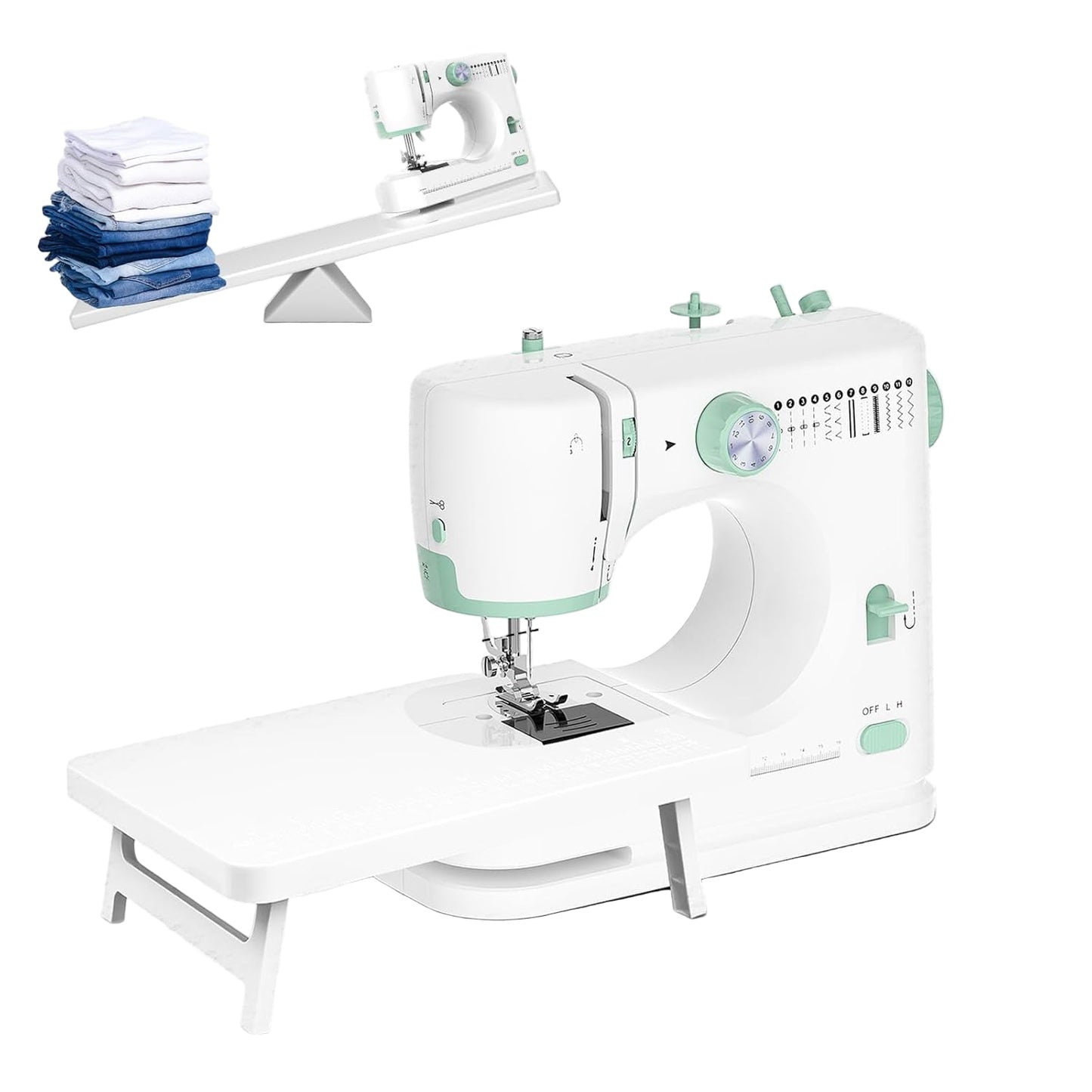 Portable 12-stitch sewing machine with extension table – StitchPro
