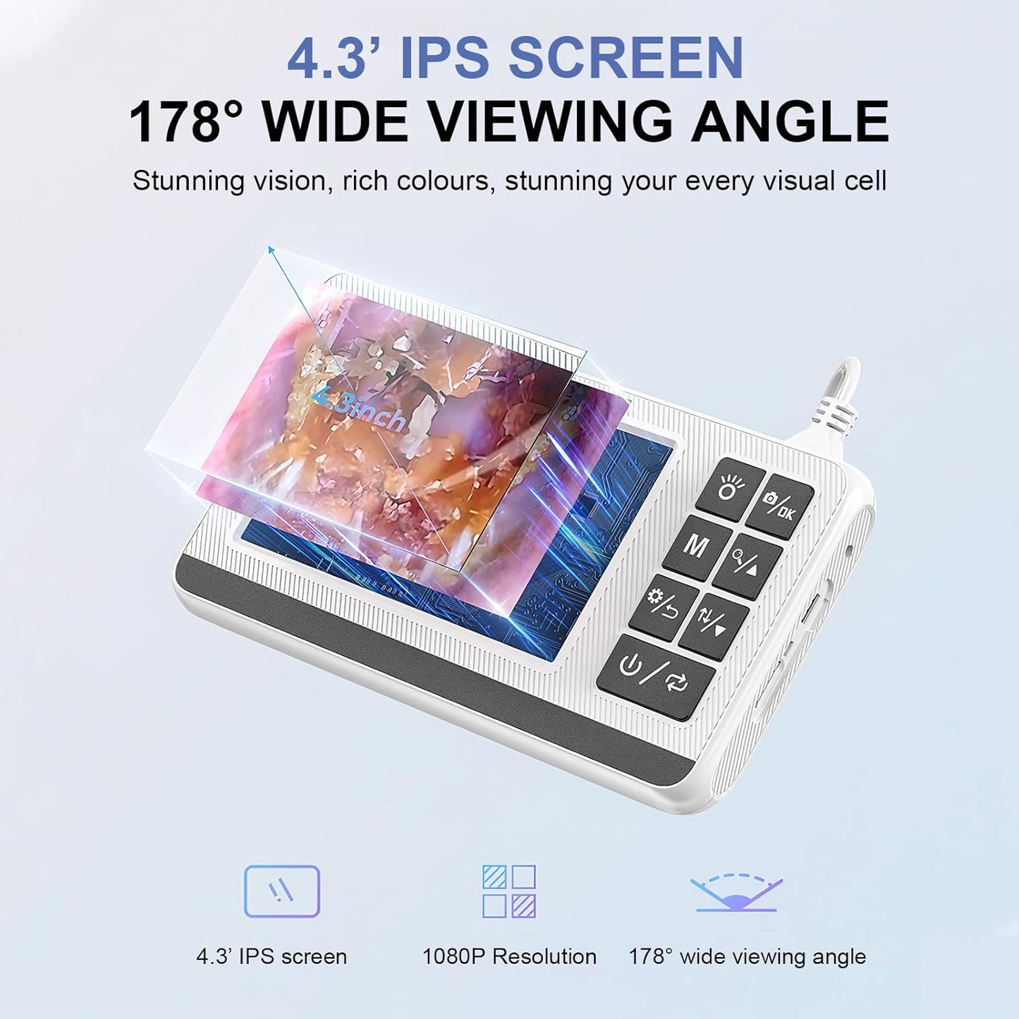 Ear-cleaning otoscope with 3.9 mm camera and 4.3-inch HD screen – Claryon