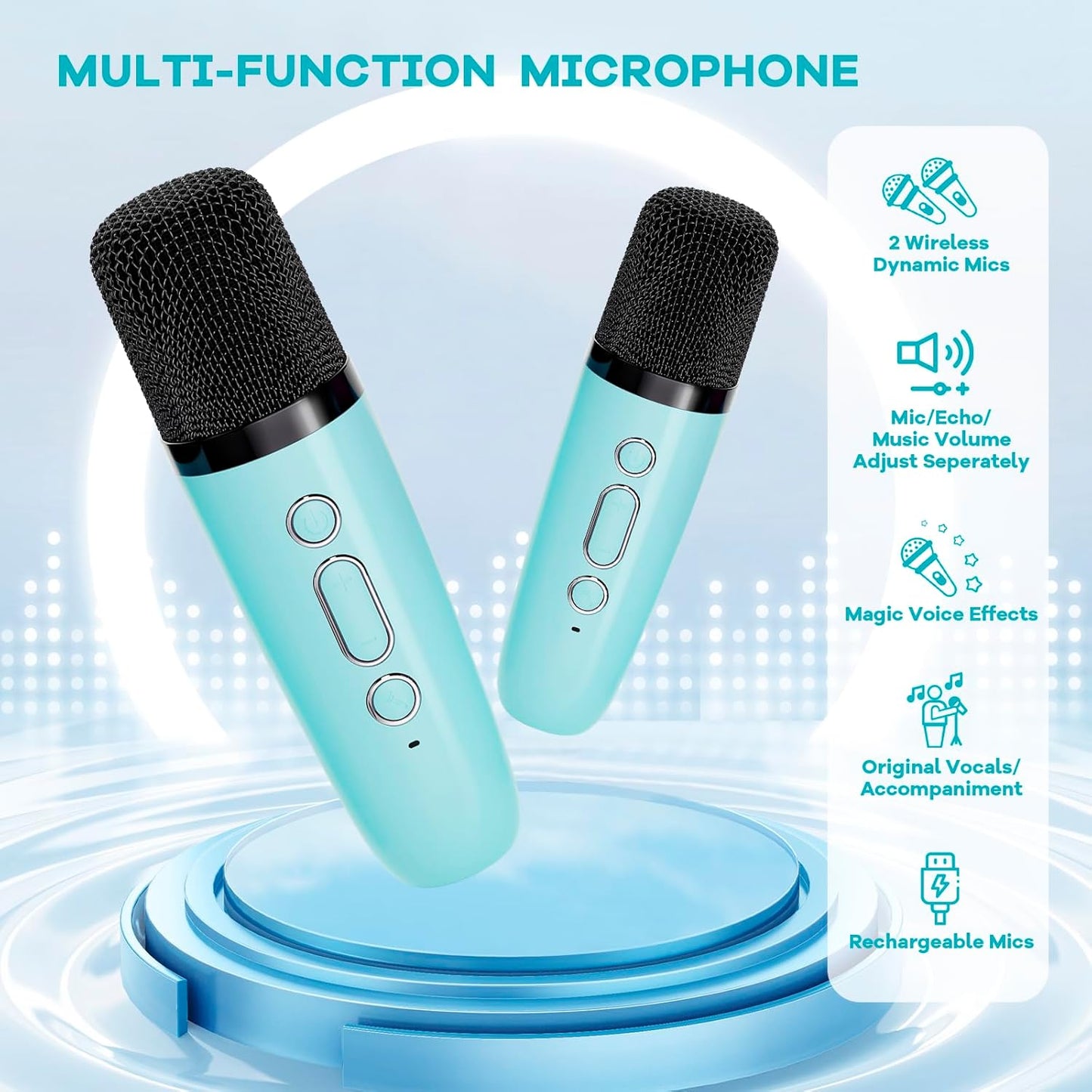 Portable mini karaoke machine with Bluetooth speaker and 2 wireless microphones – Veylo