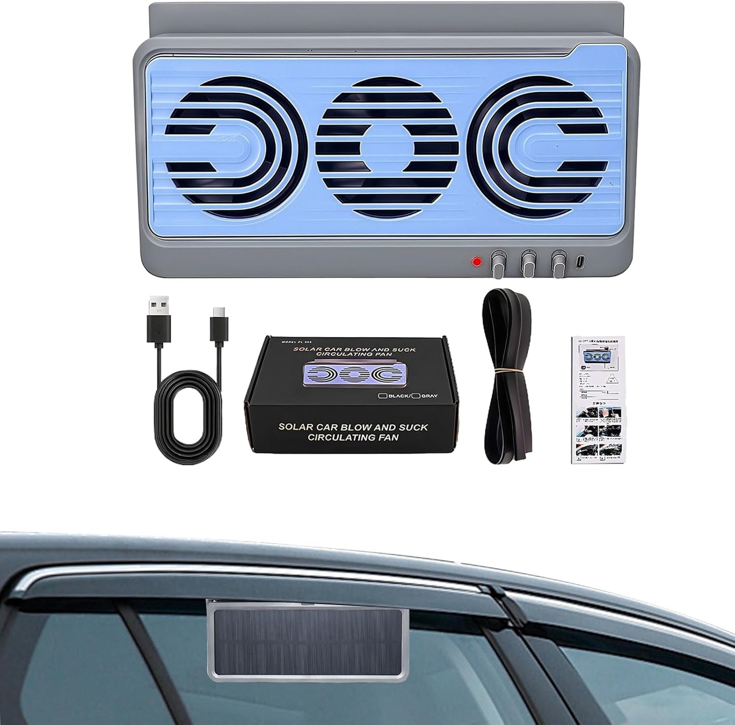 Solar Car Window Fan – Dual Duct Ventilation, Exhaust and Cooling Accessory – Aurovent