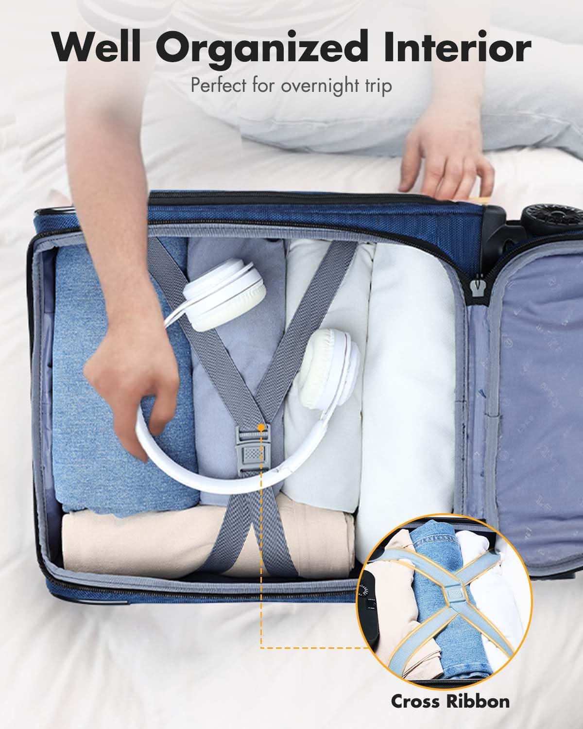 Airline-approved under-seat hand luggage with spinner wheels and a laptop compartment