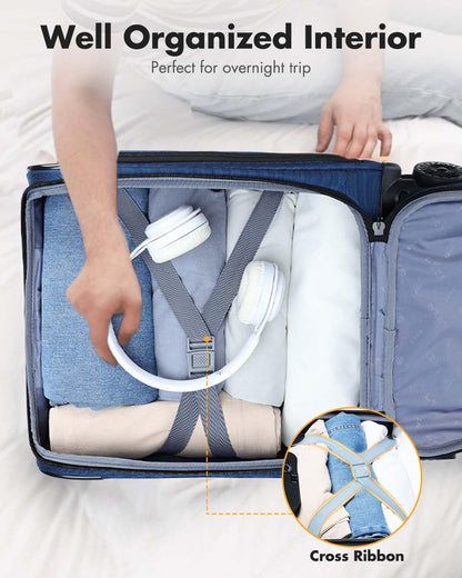Airline-approved under-seat hand luggage with spinner wheels and a laptop compartment