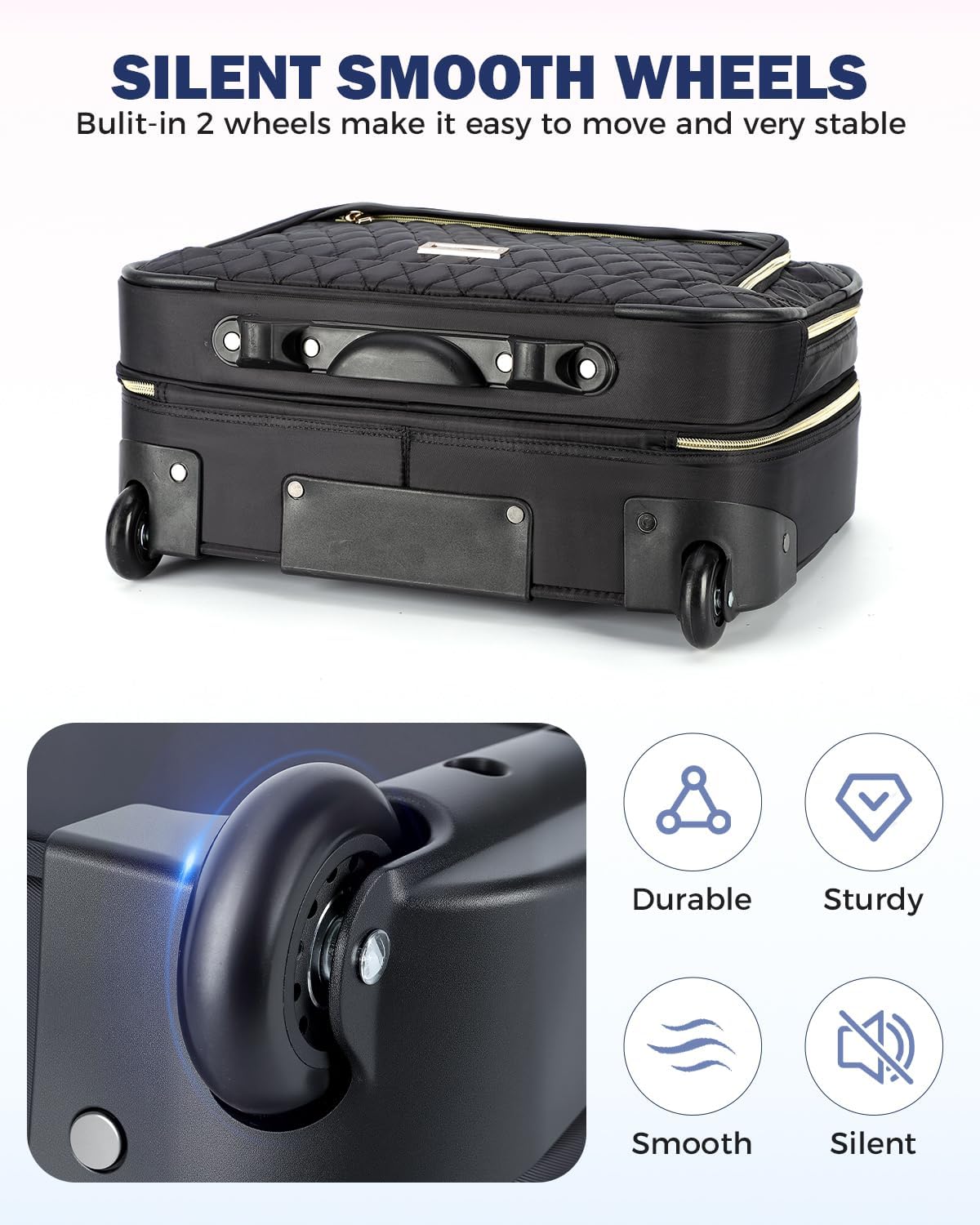 15.6" rolling suitcase for a laptop with multiple compartments and airline-approved dimensions