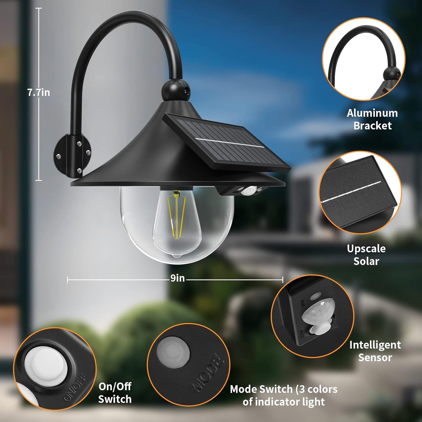 Solar motion sensors for barn walls with 3 modes and flex-arm design (pack of 2) – Halden