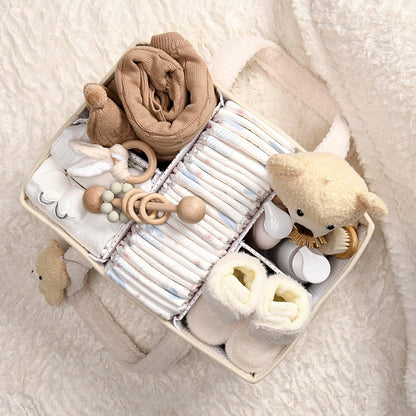 Baby Nappy Caddy Organiser – Plush Sherpa Storage Basket with Compartments – Elvoria