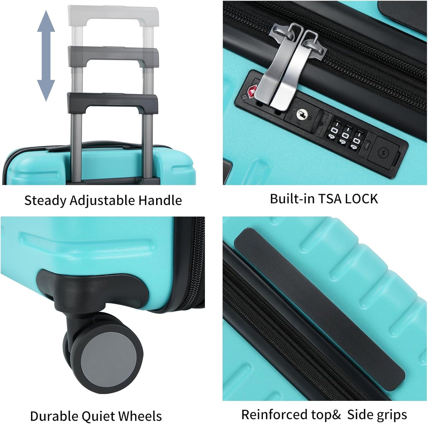 Extendable hard-shell suitcase with spinner wheels and TSA lock.