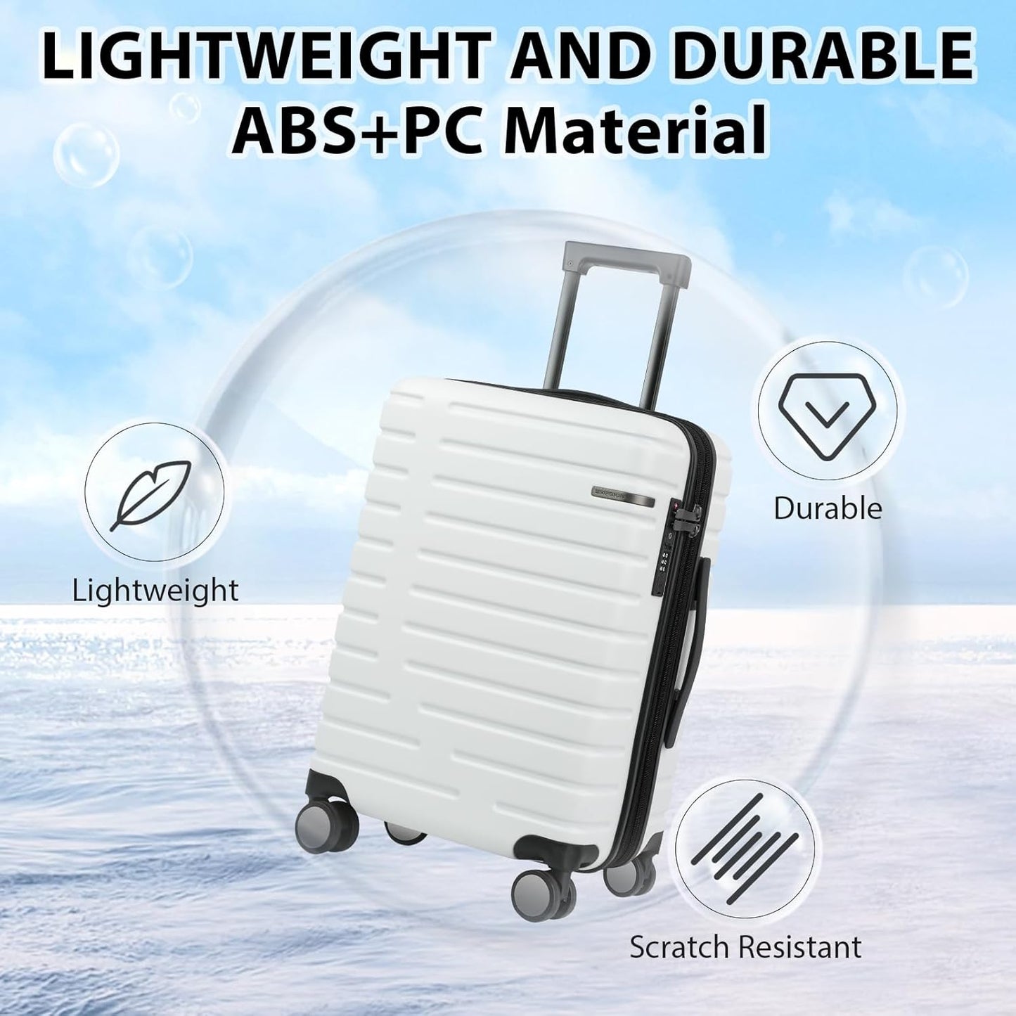 Extendable hard-shell suitcase with spinner wheels and TSA lock.