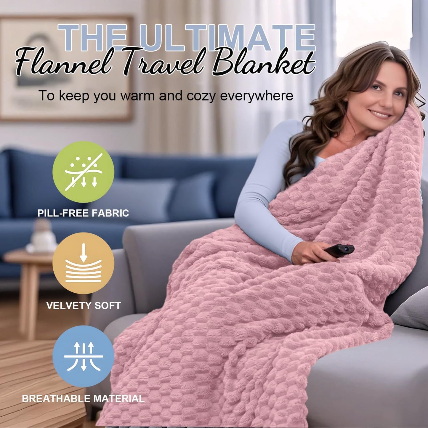 Packable Flannel Travel Blanket with Pillow Pocket and Suitcase Handle Slot – Trevora