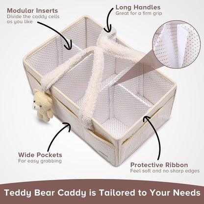 Baby Nappy Caddy Organiser – Plush Sherpa Storage Basket with Compartments – Elvoria