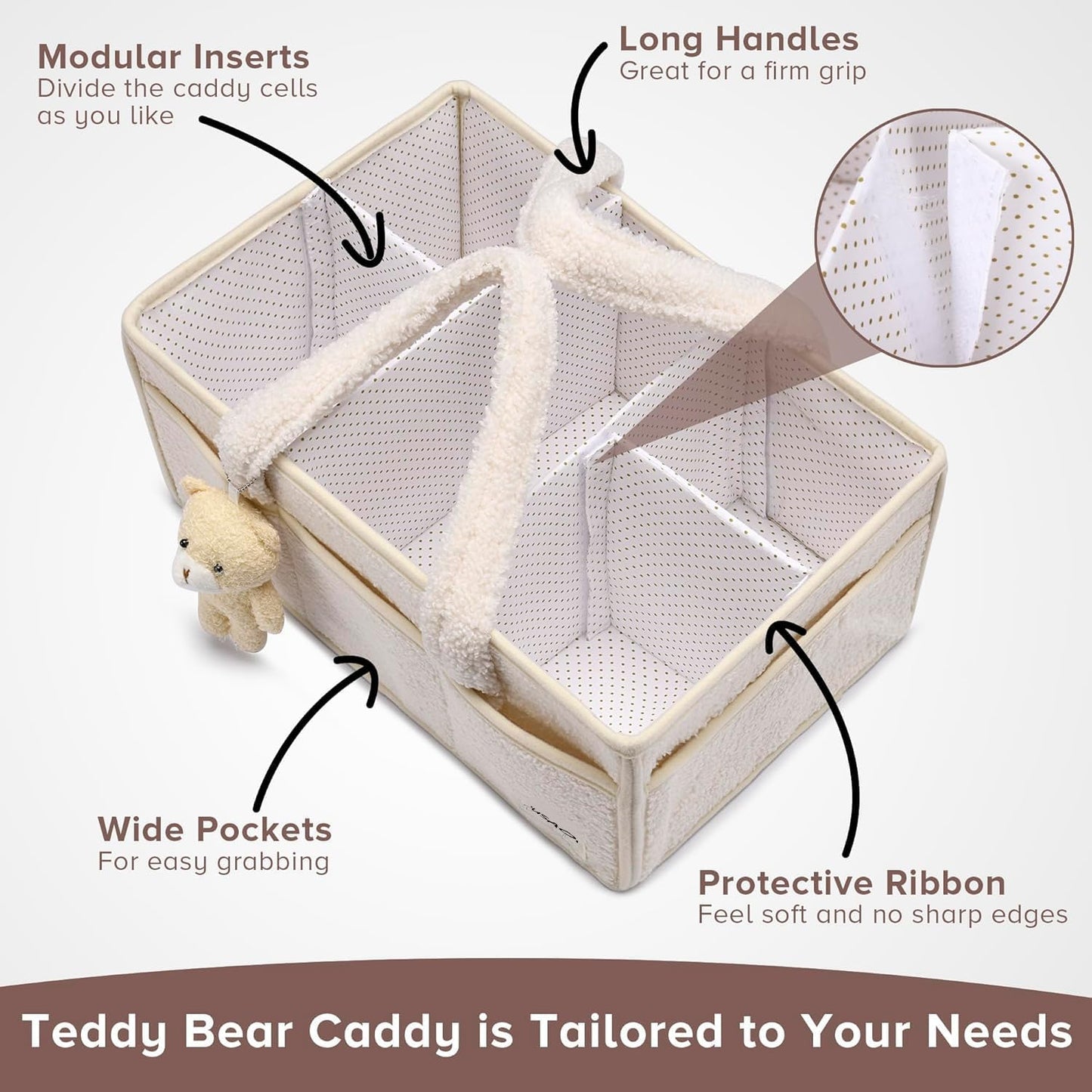 Baby Nappy Caddy Organiser – Plush Sherpa Storage Basket with Compartments – Elvoria