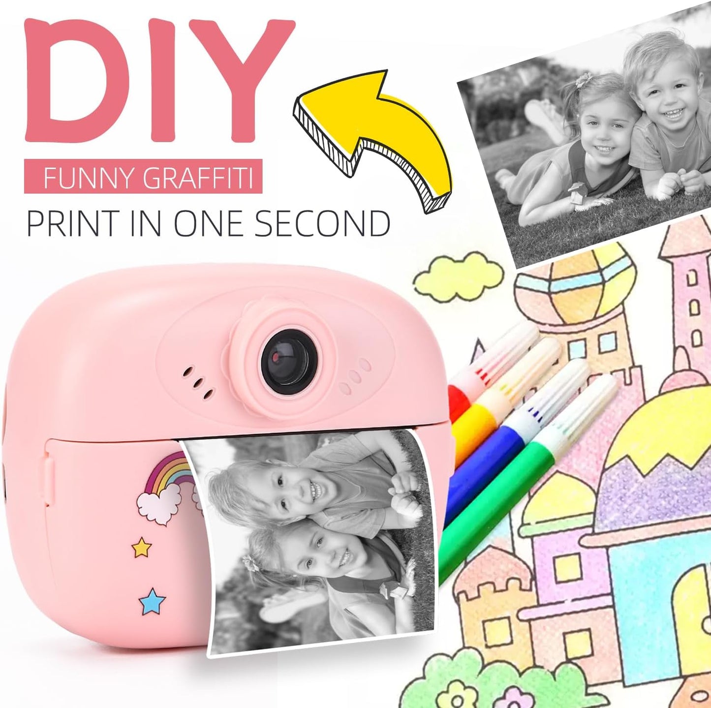 Instant-print kids' camera with dual-lens, HD video and creative kit – Lymora