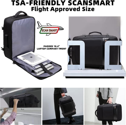 Expandable 45–55 L waterproof travel backpack with 46.5 cm laptop compartment