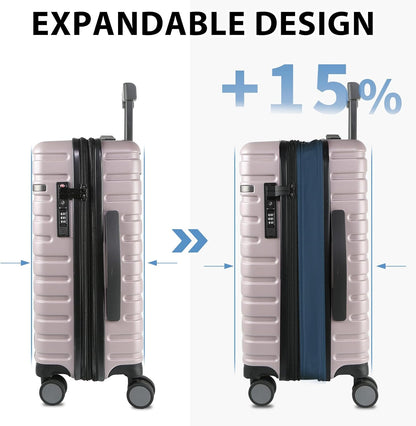 Extendable hard-shell suitcase with spinner wheels and TSA lock.