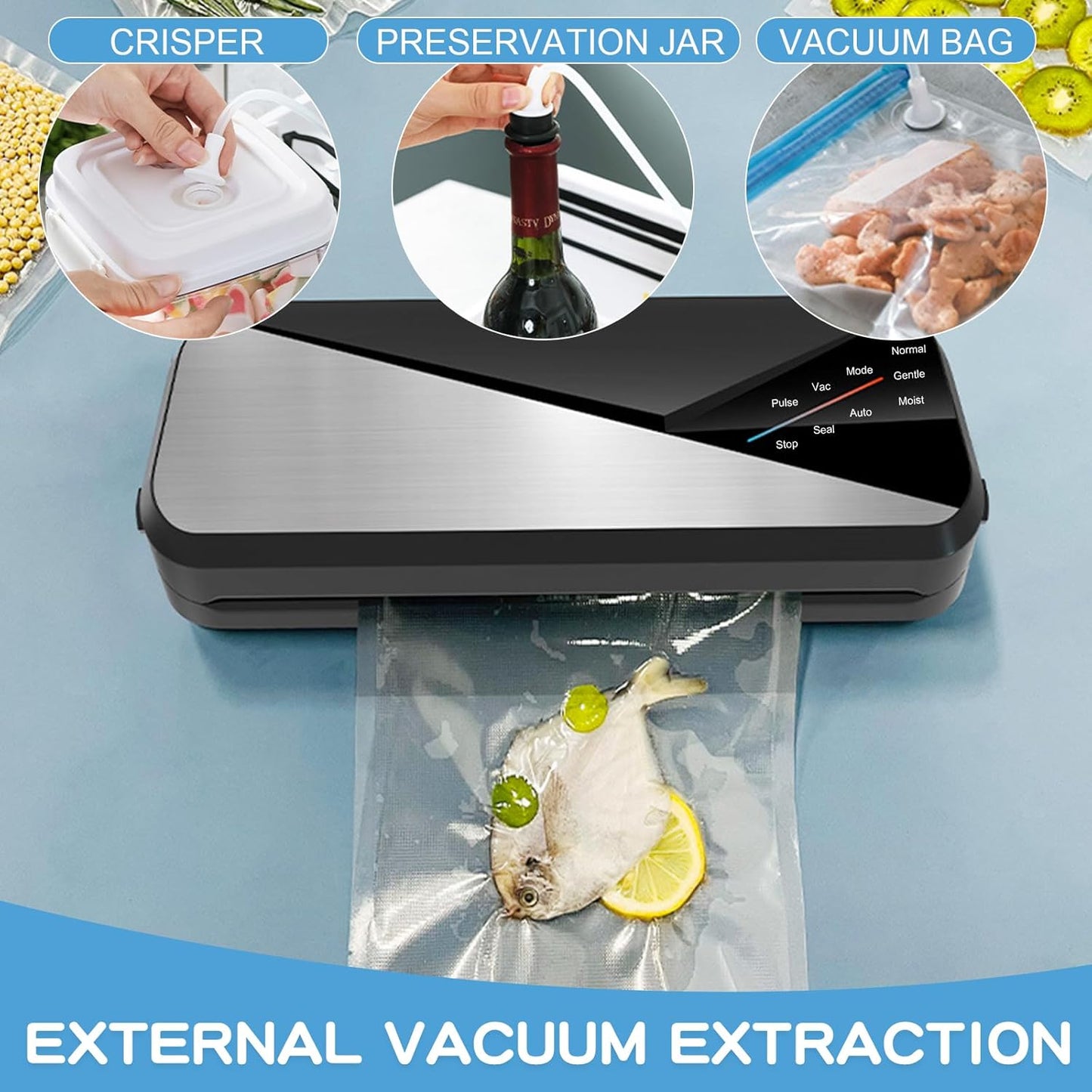 6-in-1 vacuum sealer with 80 kPa suction power and 30 cm sealing strip – Fresvyn