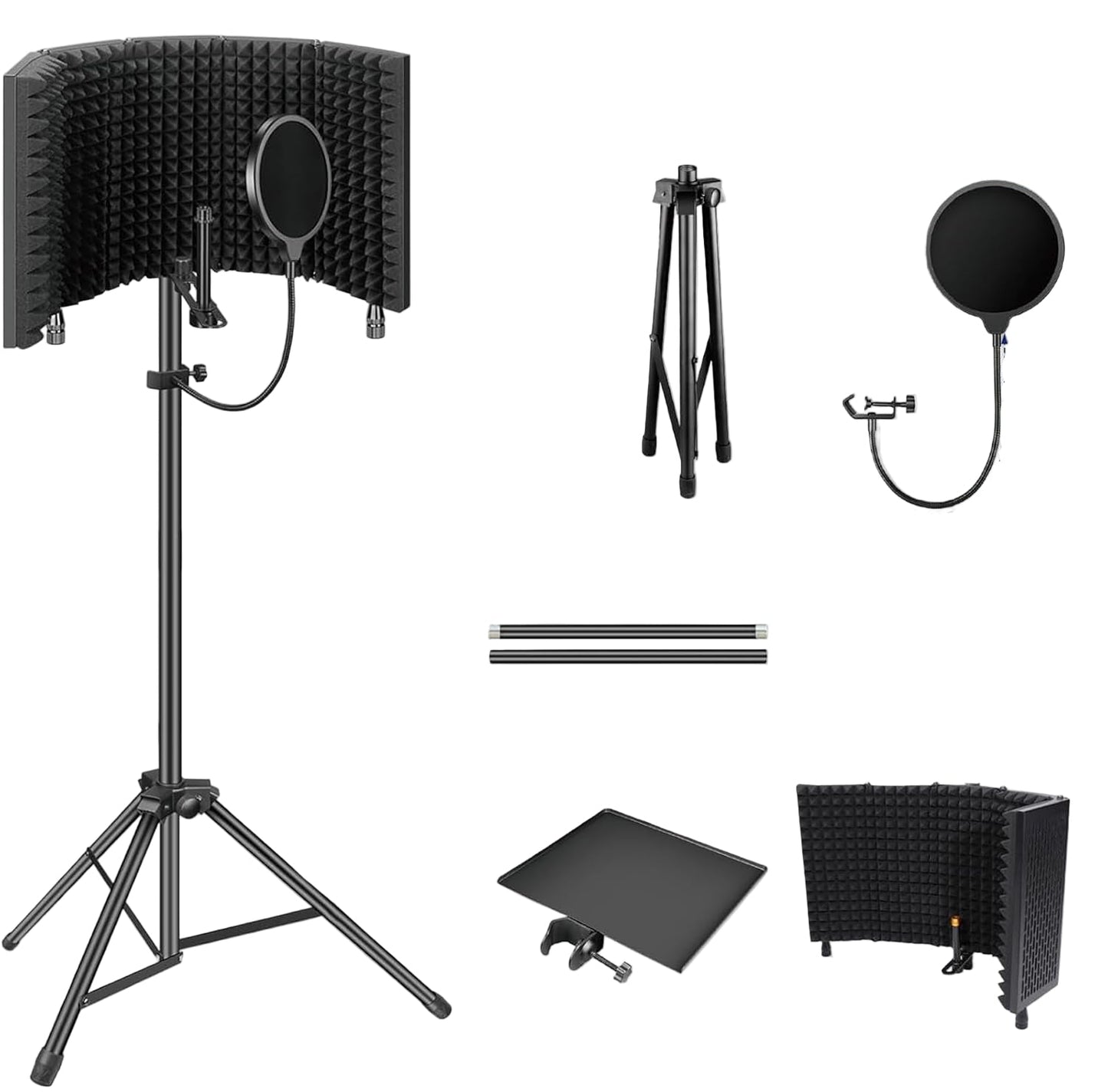 Three-layer foldable microphone isolation shields with tripod stand
