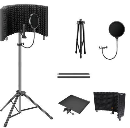 Three-layer foldable microphone isolation shields with tripod stand