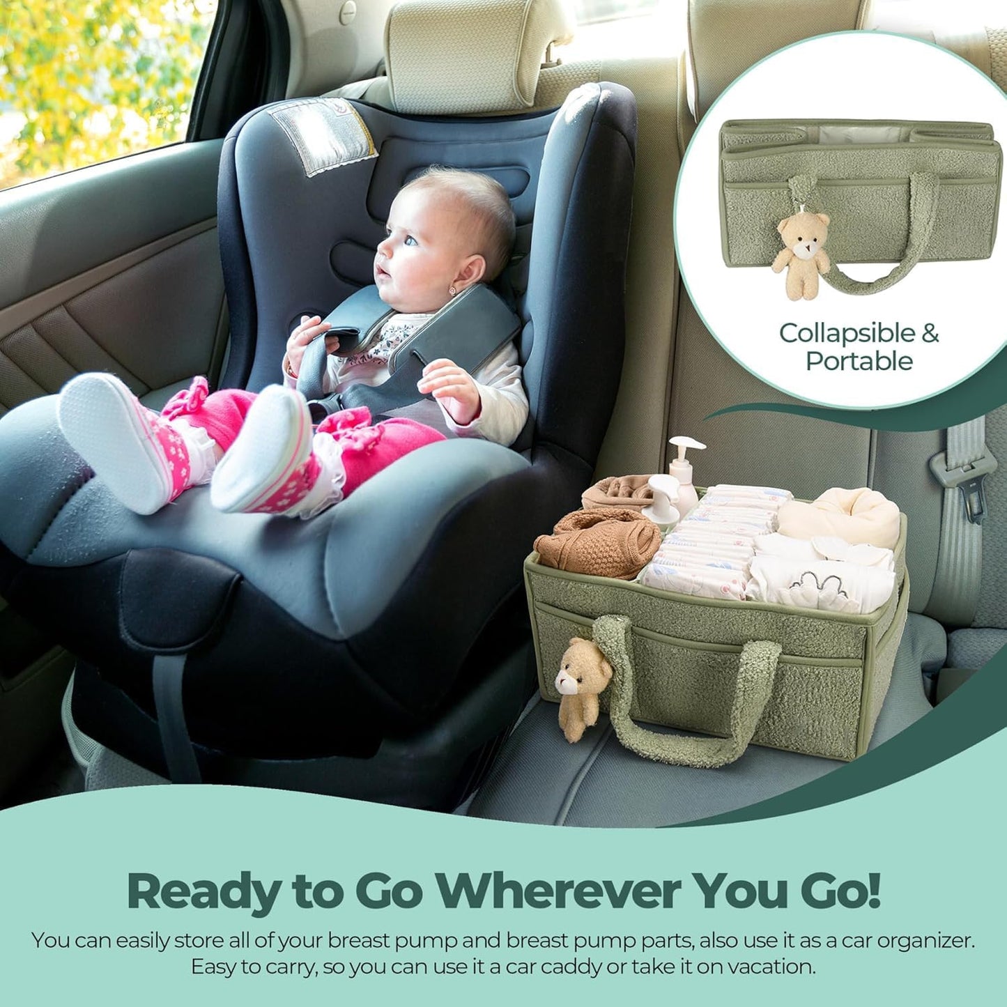 Baby Nappy Caddy Organiser – Plush Sherpa Storage Basket with Compartments – Elvoria