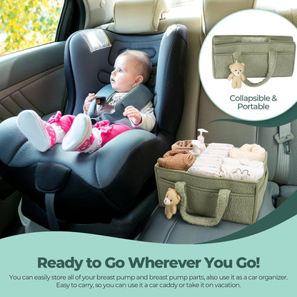 Baby Nappy Caddy Organiser – Plush Sherpa Storage Basket with Compartments – Elvoria