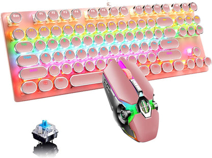 87-key mechanical gaming keyboard with RGB backlighting, blue switches