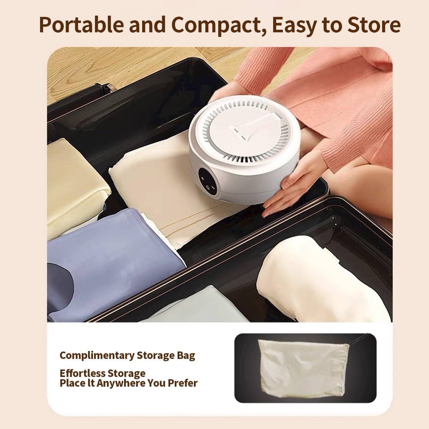 Portable clothes dryer with foldable bag for small spaces