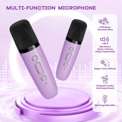 Portable mini karaoke machine with Bluetooth speaker and 2 wireless microphones – Veylo