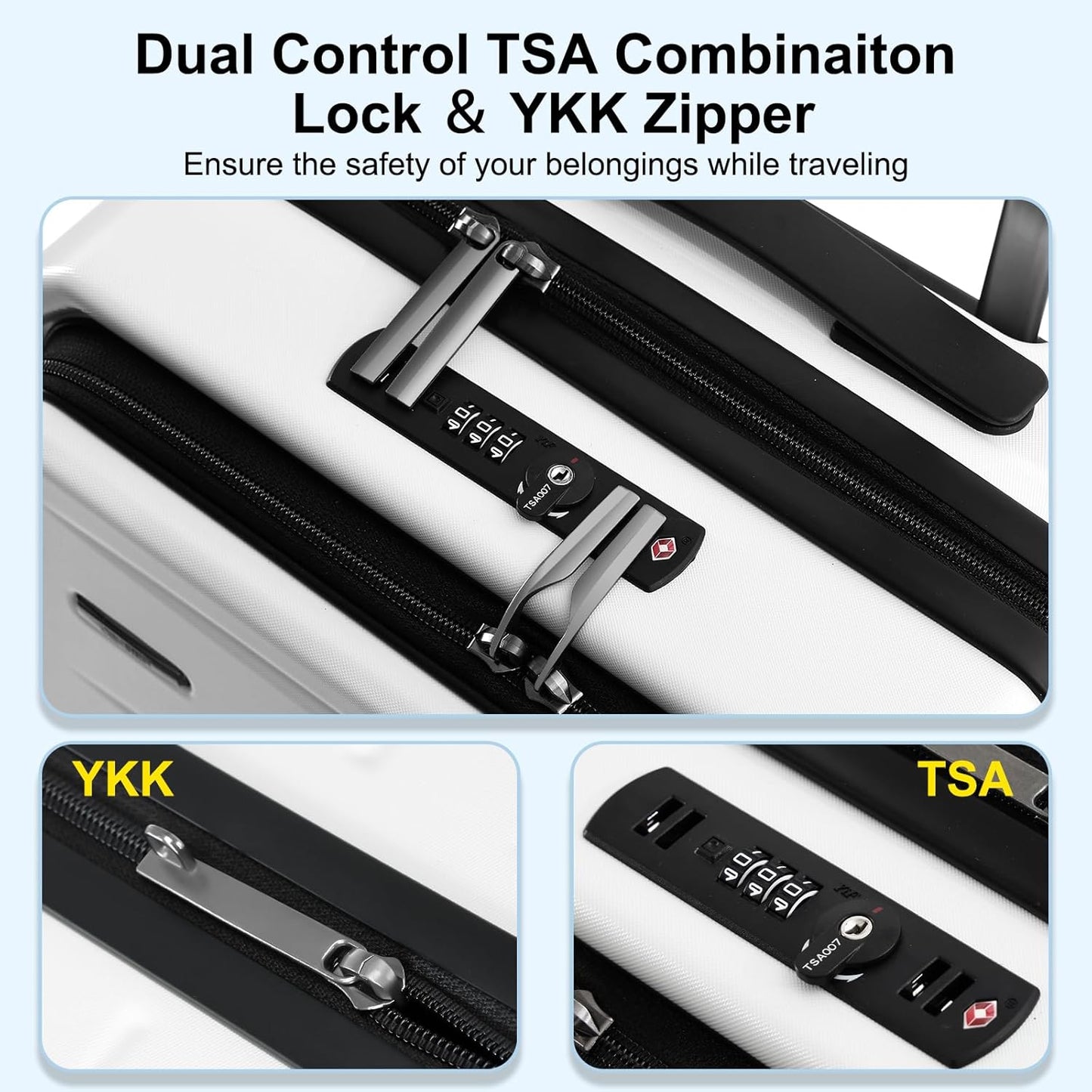 Expandable hard-shell suitcase with front compartment and TSA lock.