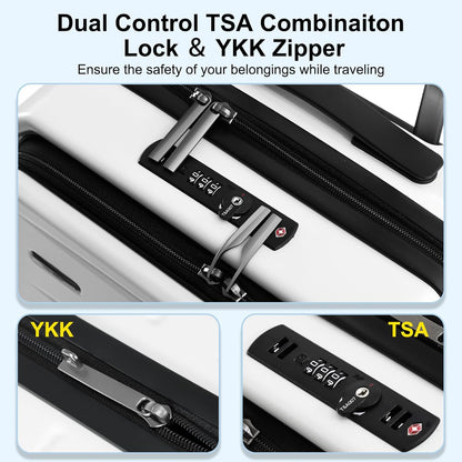 Expandable hard-shell suitcase with front compartment and TSA lock.