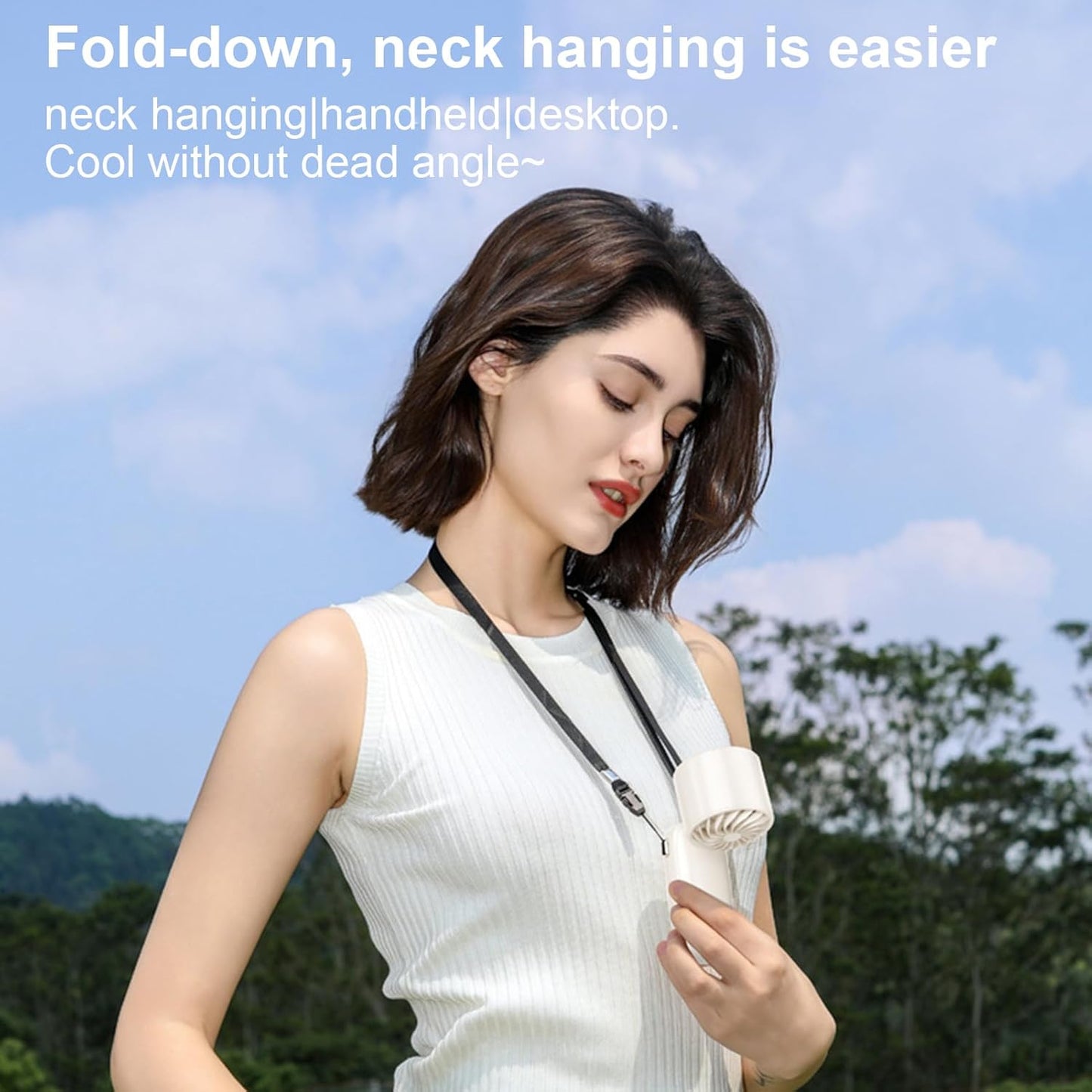 Portable, foldable hand-held fan with LED display, 100 speed settings