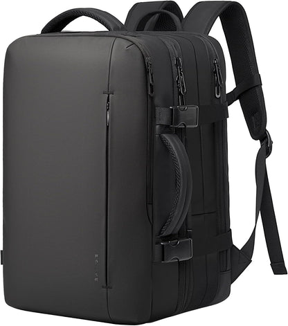 Expandable 26–45 L waterproof travel backpack with laptop compartment and duffel option.