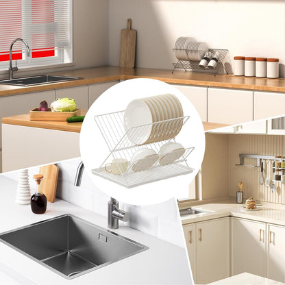 Foldable dish drainer – 2-tier kitchen drying rack with removable tray – Kelvra