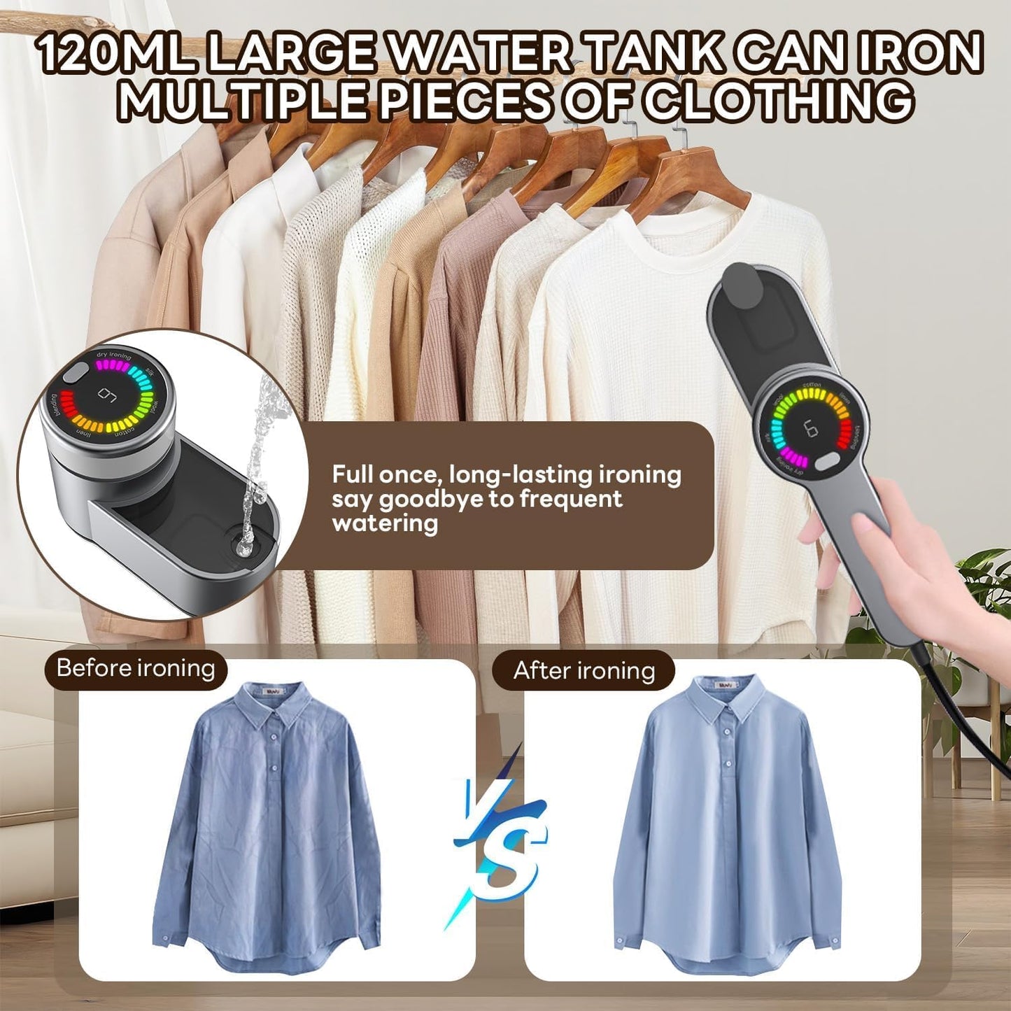 Portable travel steam iron, 1,200 W, with 6 modes and AU plug