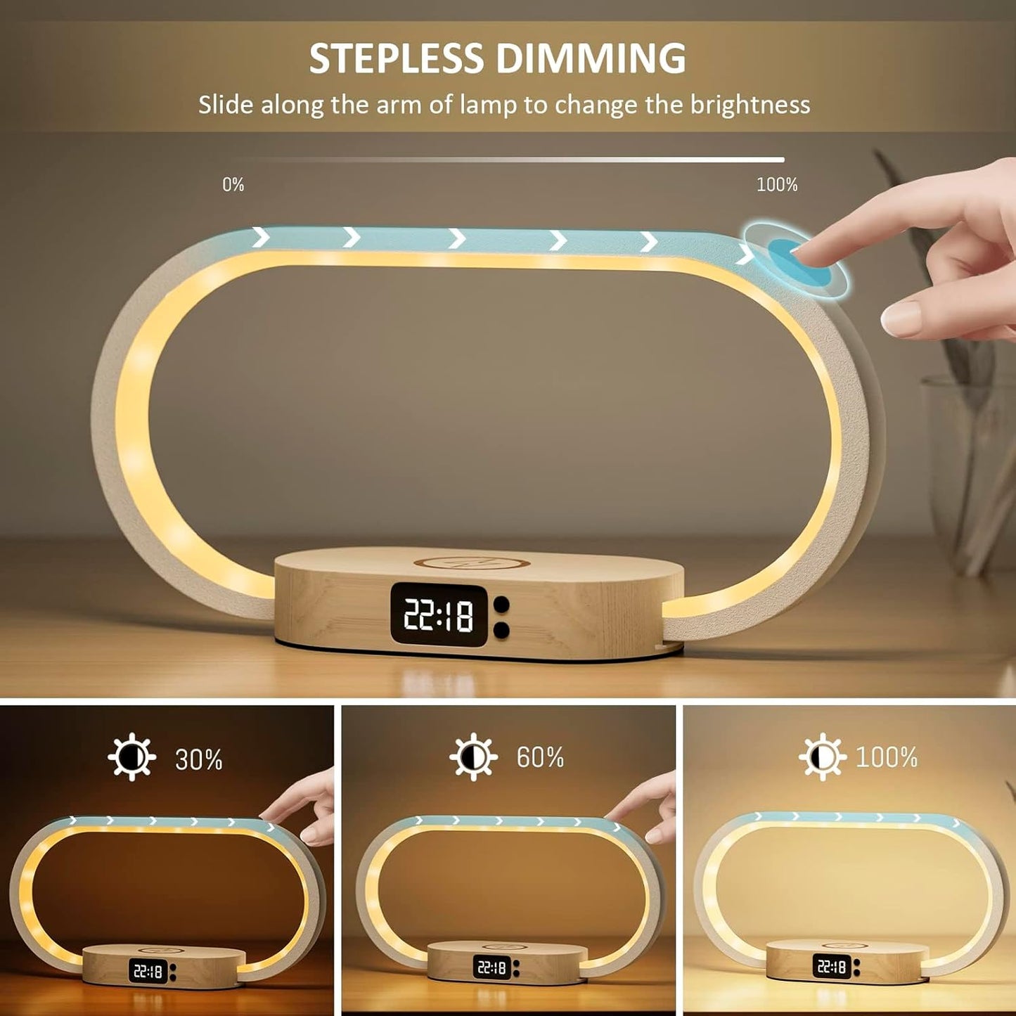 Corded lamp with wireless charging and clock – Lumora