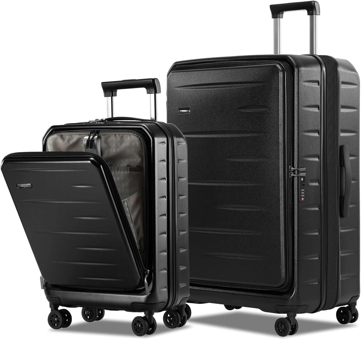 Expandable hard-shell suitcase with front compartment and TSA lock.