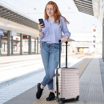 Extendable hard-shell suitcase with spinner wheels and TSA lock.