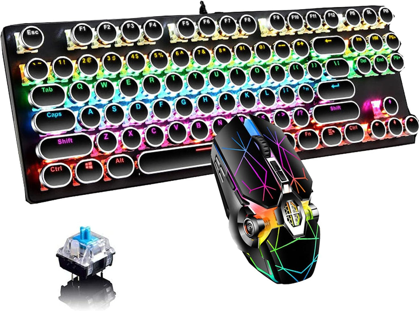 87-key mechanical gaming keyboard with RGB backlighting, blue switches