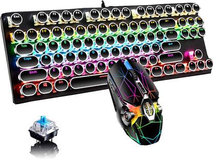 87-key mechanical gaming keyboard with RGB backlighting, blue switches