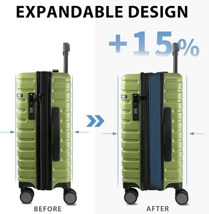 Extendable hard-shell suitcase with spinner wheels and TSA lock.