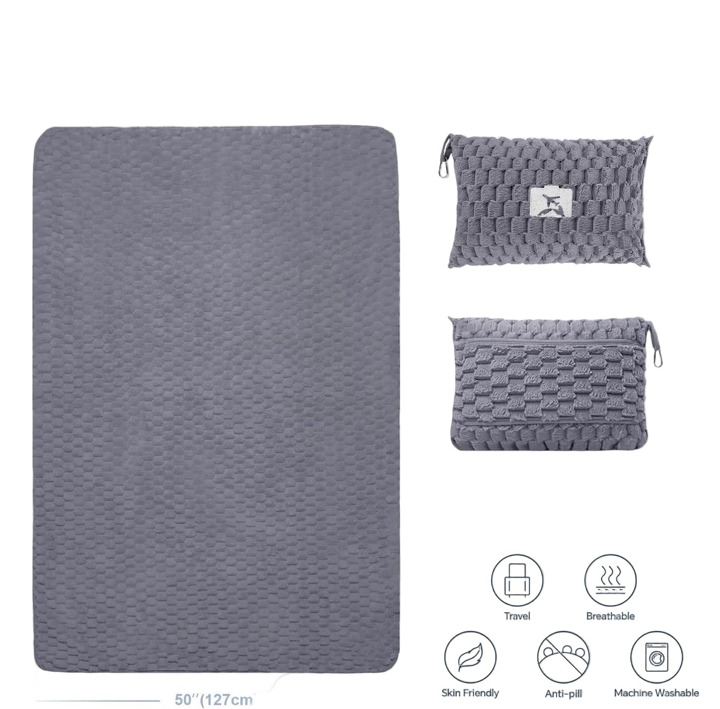 Packable Flannel Travel Blanket with Pillow Pocket and Suitcase Handle Slot – Trevora