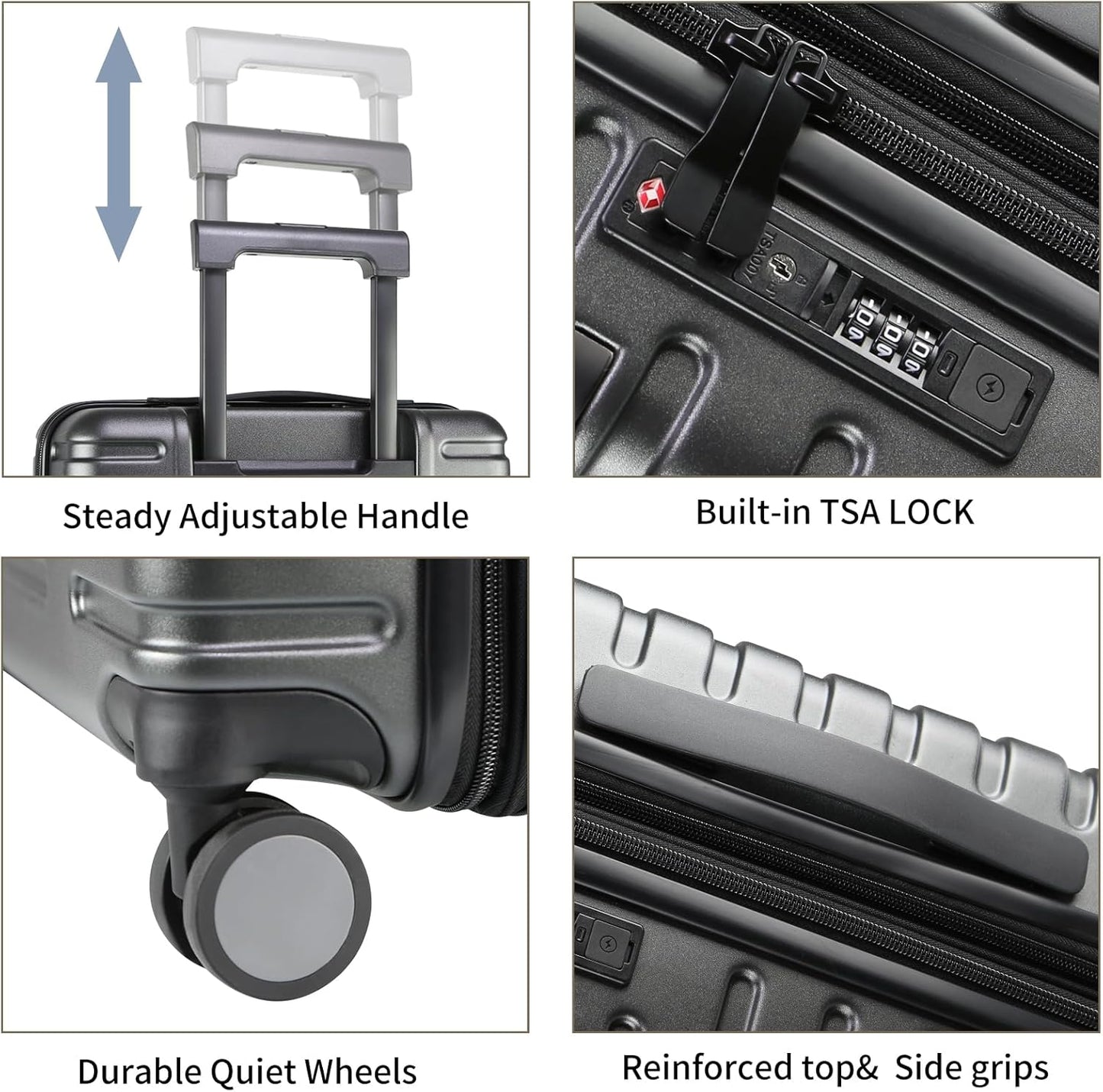Extendable hard-shell suitcase with spinner wheels and TSA lock.