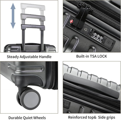 Extendable hard-shell suitcase with spinner wheels and TSA lock.