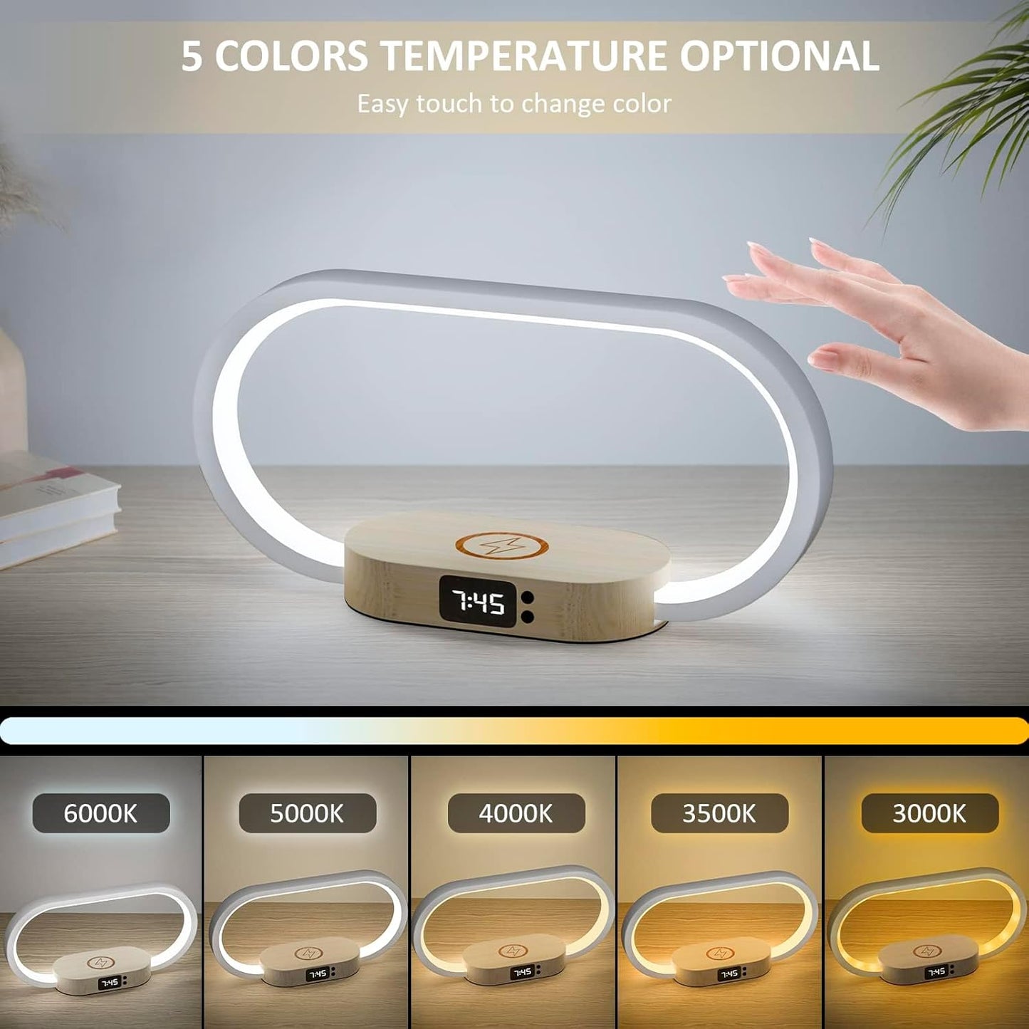 Corded lamp with wireless charging and clock – Lumora