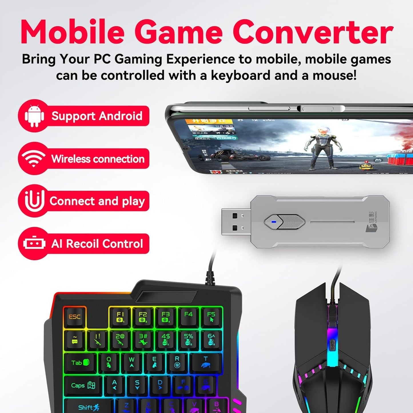 RGB gaming keyboard and mouse combo – ergonomic controller adapter set – Zyvorn