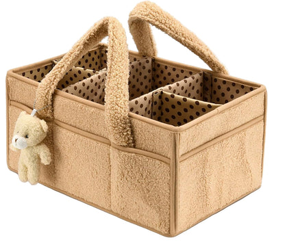 Baby Nappy Caddy Organiser – Plush Sherpa Storage Basket with Compartments – Elvoria