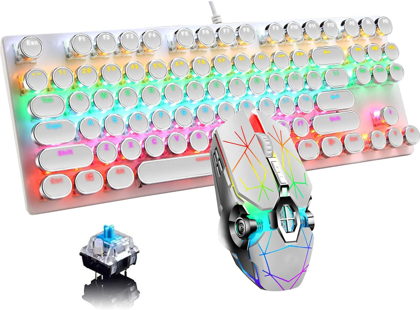 87-key mechanical gaming keyboard with RGB backlighting, blue switches