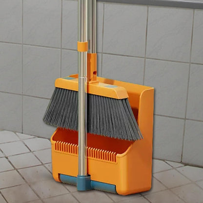 Large broom and dustpan set – long handle with a 180° swivelling broom head – Clavira