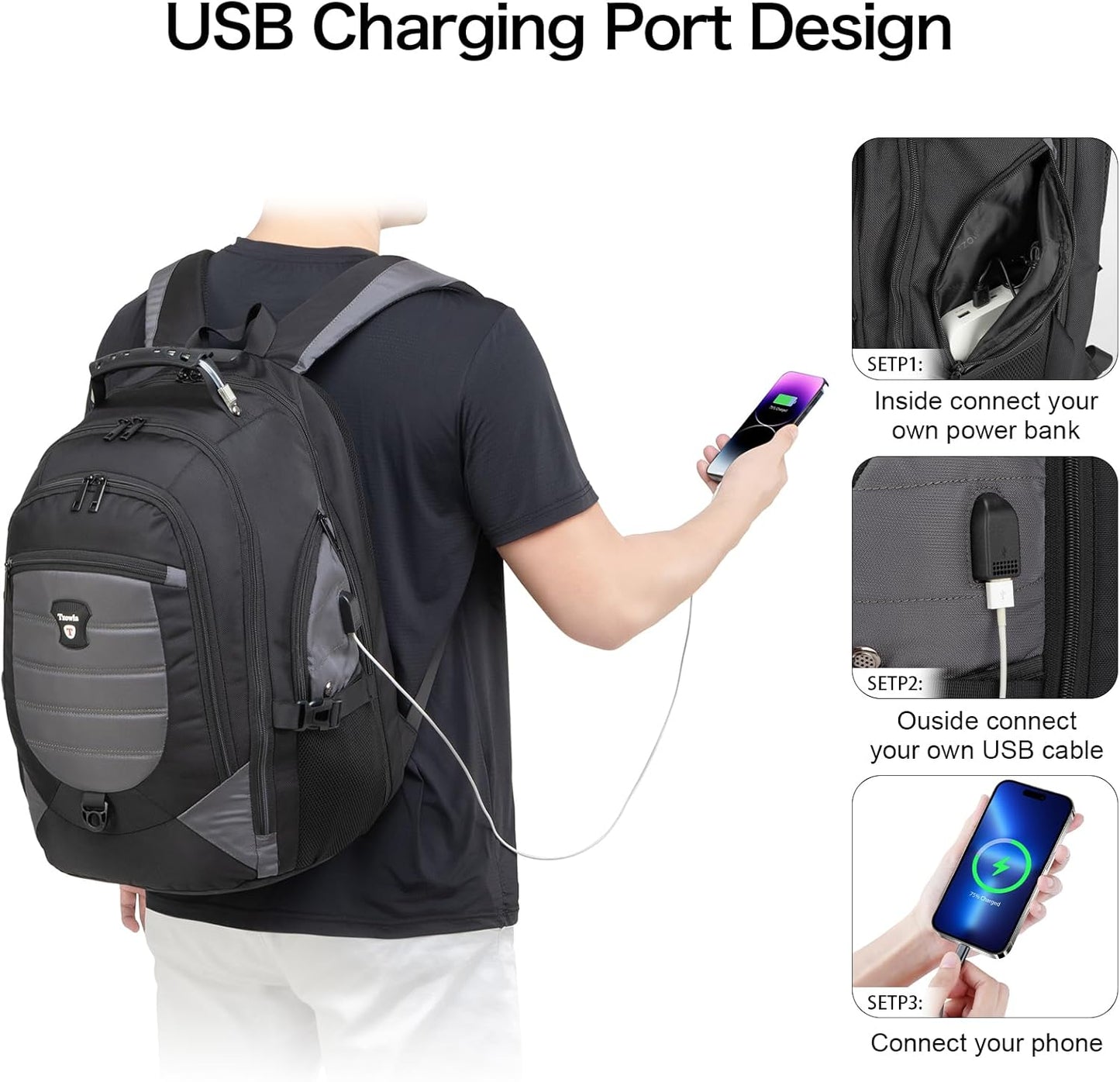 Waterproof anti-theft laptop and travel rucksack with USB port – 17.3"