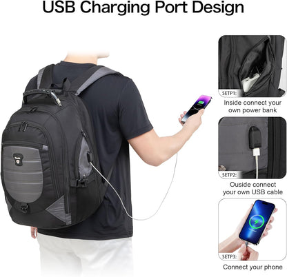 Waterproof anti-theft laptop and travel rucksack with USB port – 17.3"