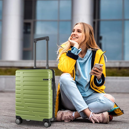 Extendable hard-shell suitcase with spinner wheels and TSA lock.