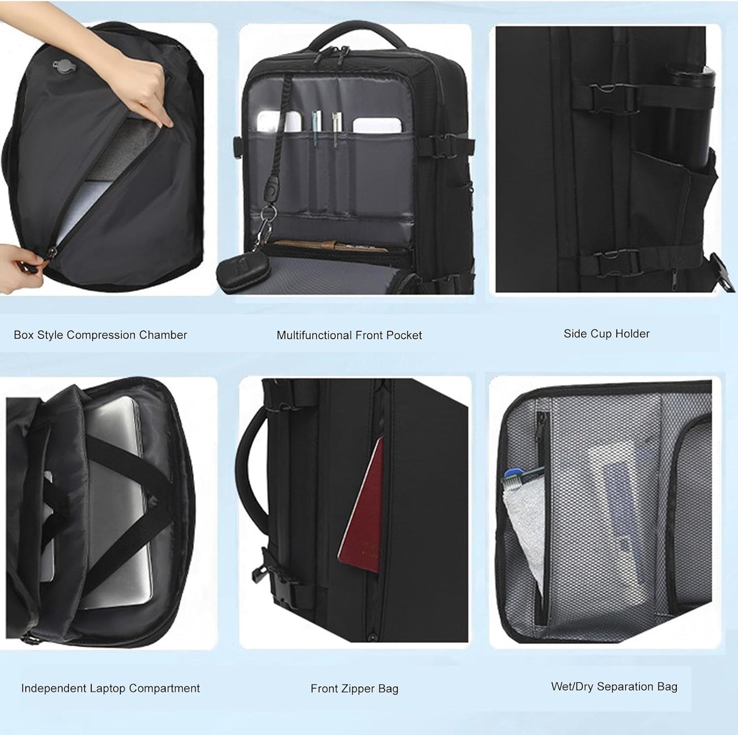 Expandable vacuum travel rucksack 56–75 L with pump – Dravion